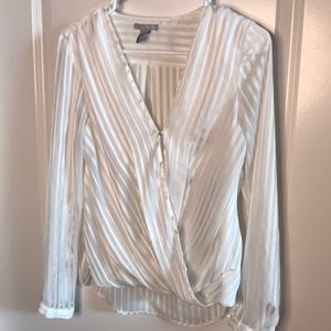 Size 6- H&M White And Satin striped Blouse